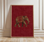 Red Tribal Elephant Wall Art — Indian Boho Canvas Print
