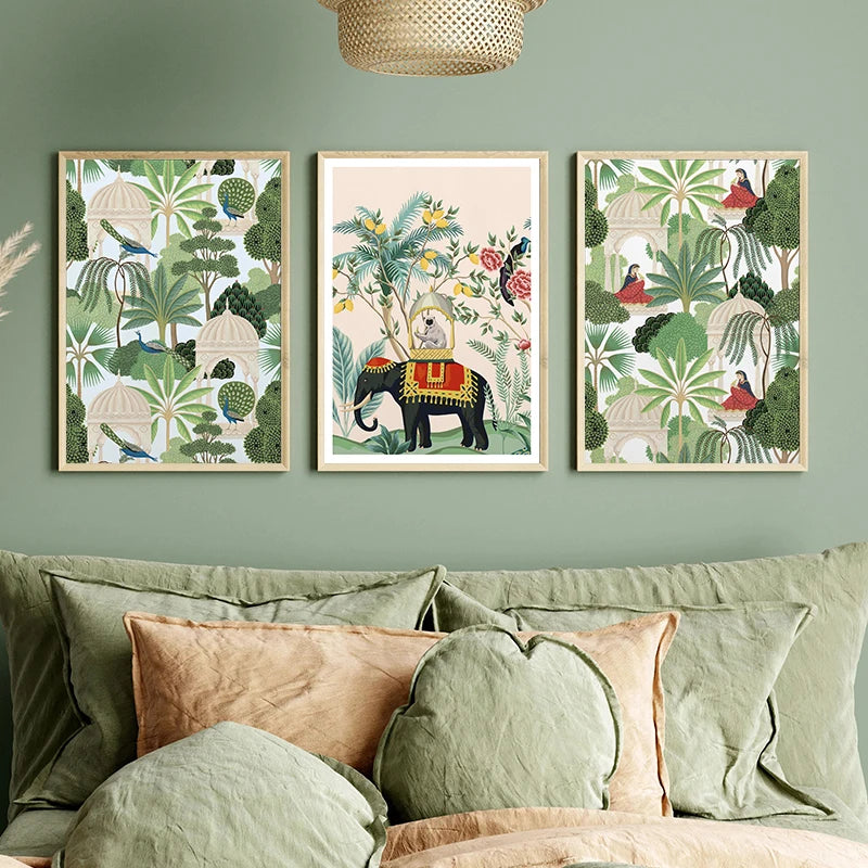 Royal Peacock & Elephant Canvas Print — Indian Wall Art