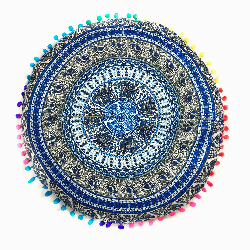 Moroccan Mandala Floor Cushion Cover — Round Bohemian Tatami Seat Cover