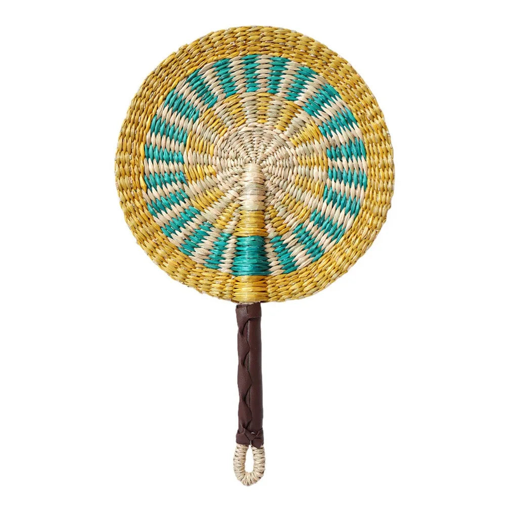 Handwoven Seagrass Fan — Boho Striped Décor