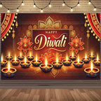 Happy Diwali Backdrop — Diya & Lotus Festival Photo Banner, 25 Designs