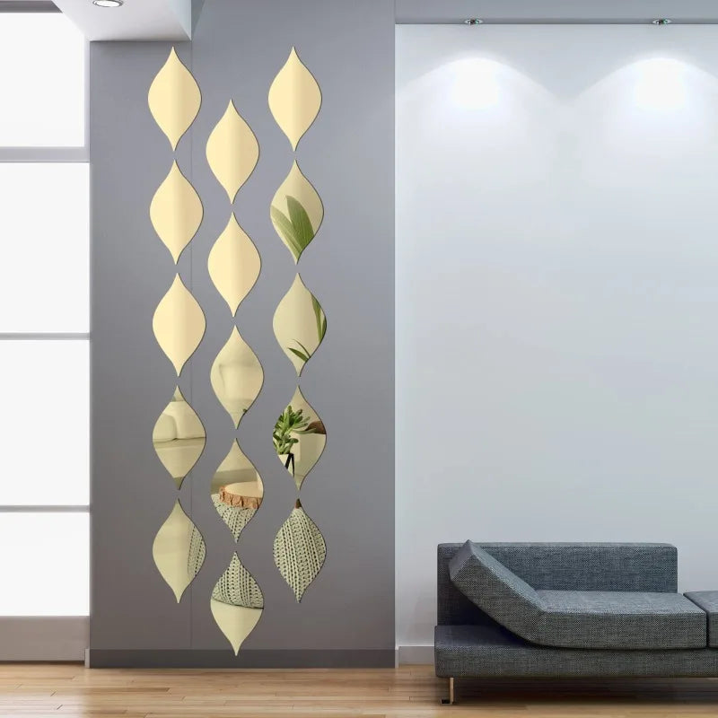 Teardrop Acrylic Mirror Wall Tiles – Self-Adhesive Home Décor Set