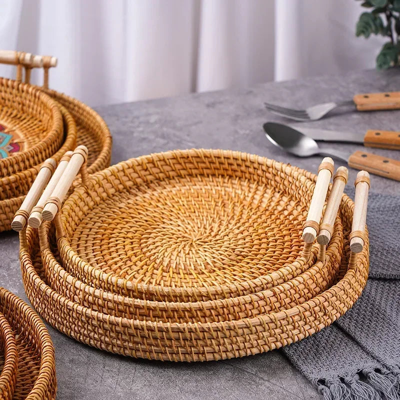 Rattan Woven Round Tray — Fruit & Snack Basket