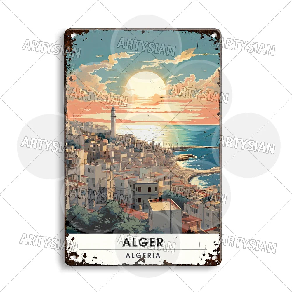 Maghreb Cityscape Metal Sign — North African Travel Wall Décor