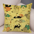 Samurai Cat Cushion Cover — Vintage Japanese Tattoo Art