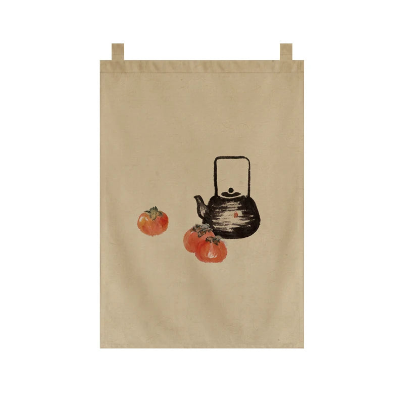 Japanese Tea Room Noren Curtain — Koi Fish & Kanji Calligraphy Panel Set