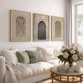 Moroccan Arch Window Canvas Print — 3-Panel Geometric Wall Art Set