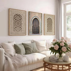 Moroccan Arch Window Canvas Print — 3-Panel Geometric Wall Art Set