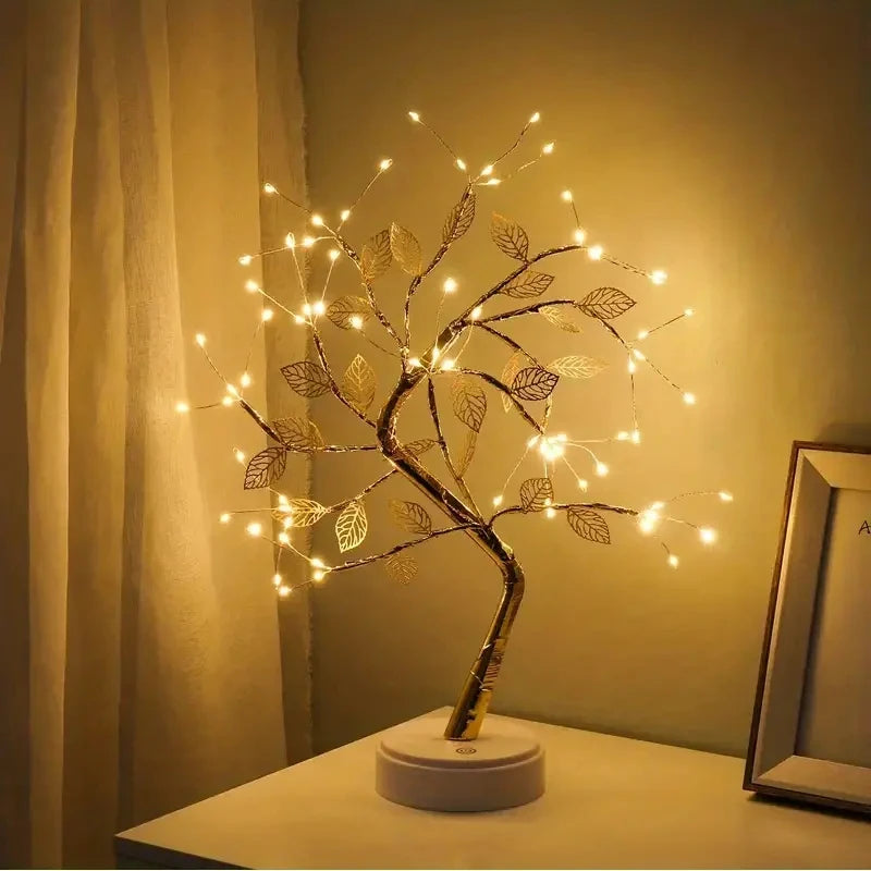 Golden Leaf LED Tree Light — Touch Copper Wire Night Lamp
