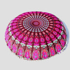 Indian Mandala Round Floor Cushion Cover — Boho Pom-Pom Pouf Cover