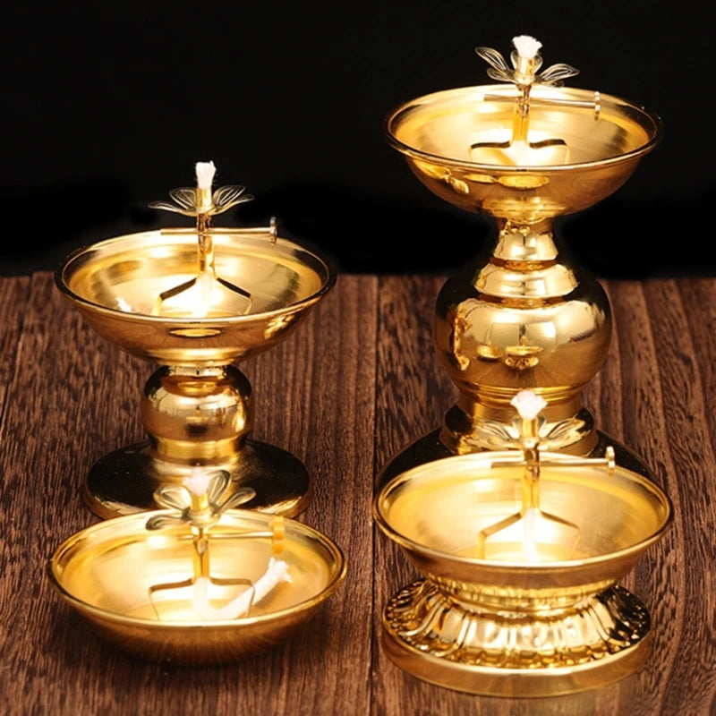 Brass Butter Oil Lamp — Traditional Buddhist Prayer Light