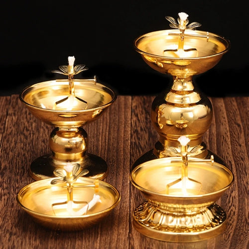 Brass Butter Oil Lamp — Traditional Buddhist Prayer Light