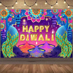 Happy Diwali Backdrop — Diya & Lotus Festival Photo Banner, 25 Designs