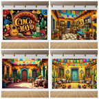 Mexican Fiesta Photo Backdrop — Cinco de Mayo Cactus & Guitar Party Banner