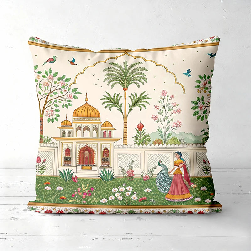Indian Style Cushion Covers With Palace And Women Patterns Polyester pillowcase, sofa decorative cushion cov Headboard Pillow