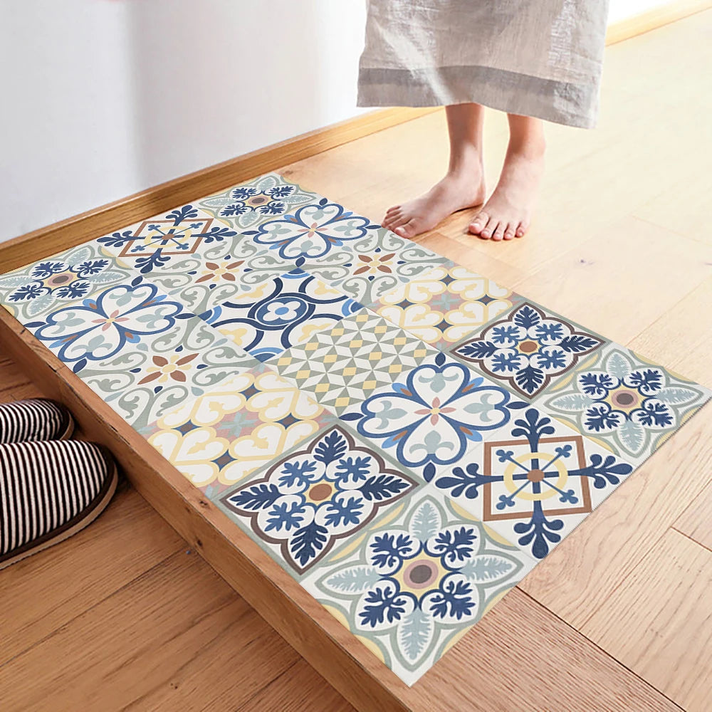 10pcs Bohemian Style Tiles Floor Wall Sticker Kitchen Bathroom Anti-skid & Wear-resistant Peel & Stick Ground Art Wall Decals