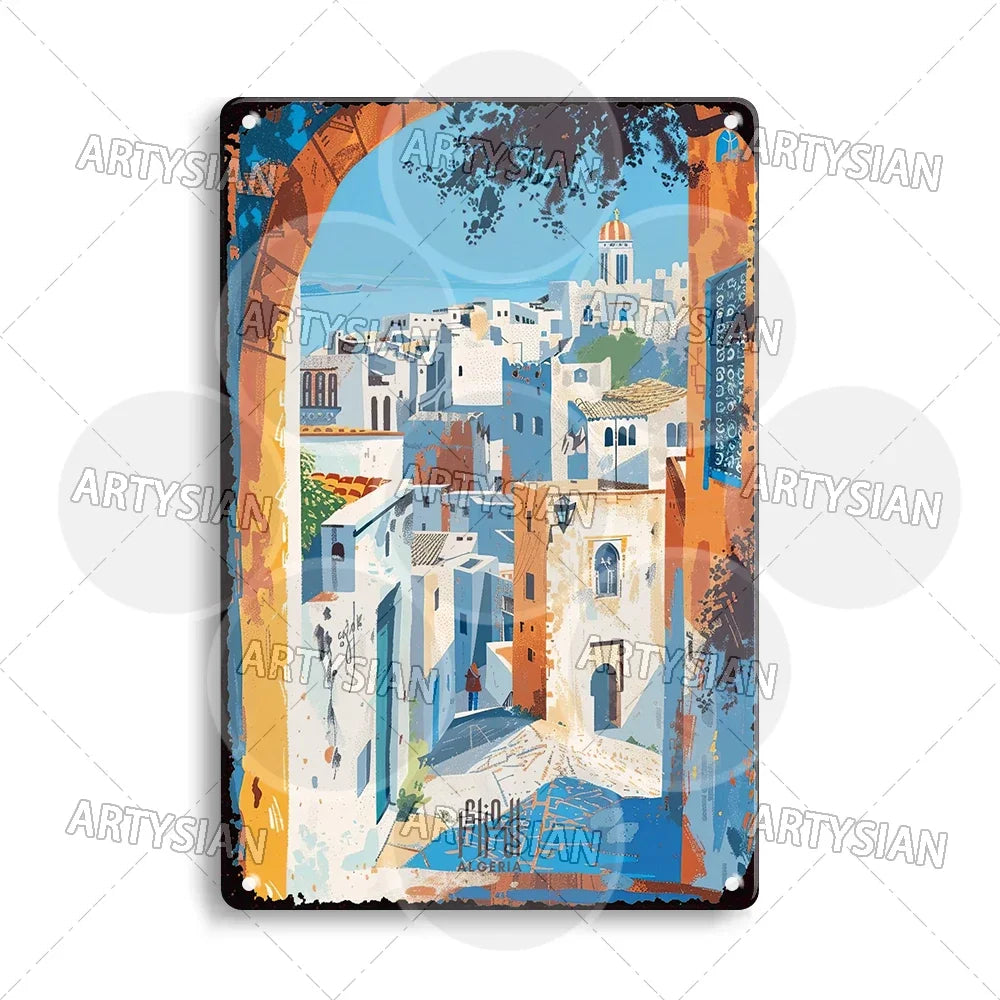 Maghreb Cityscape Metal Sign — North African Travel Wall Décor
