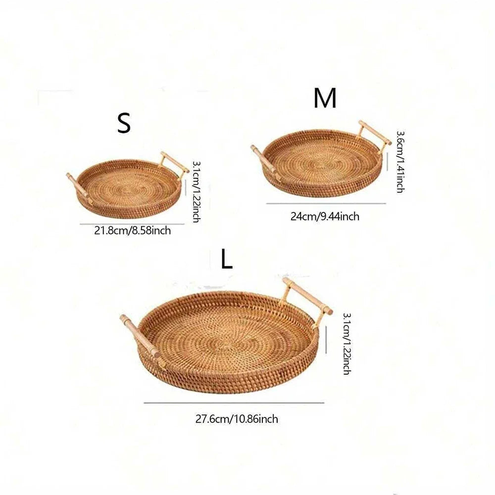 Rattan Woven Round Tray — Fruit & Snack Basket