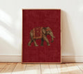 Red Tribal Elephant Wall Art — Indian Boho Canvas Print
