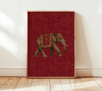 Red Tribal Elephant Wall Art — Indian Boho Canvas Print