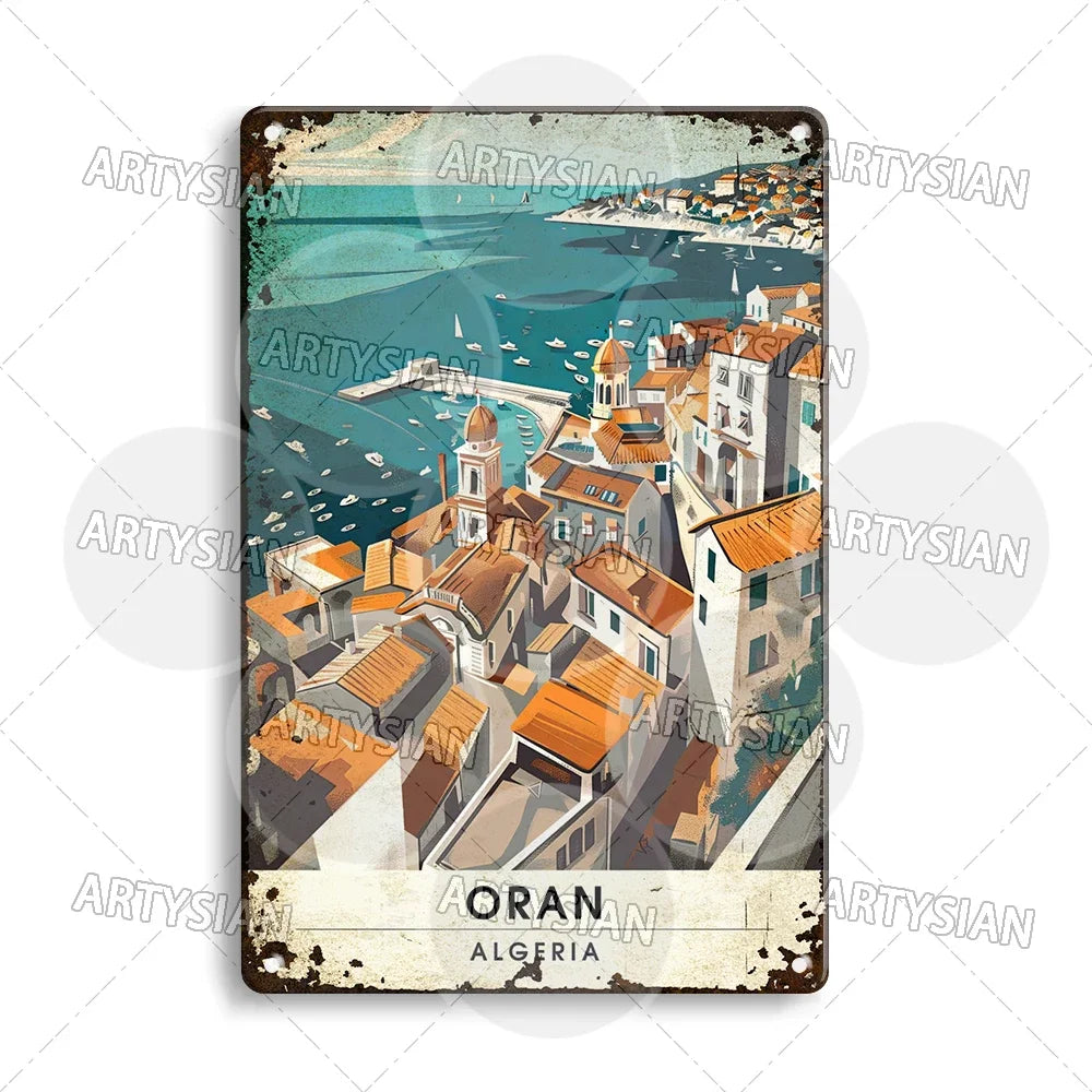 Maghreb Cityscape Metal Sign — North African Travel Wall Décor