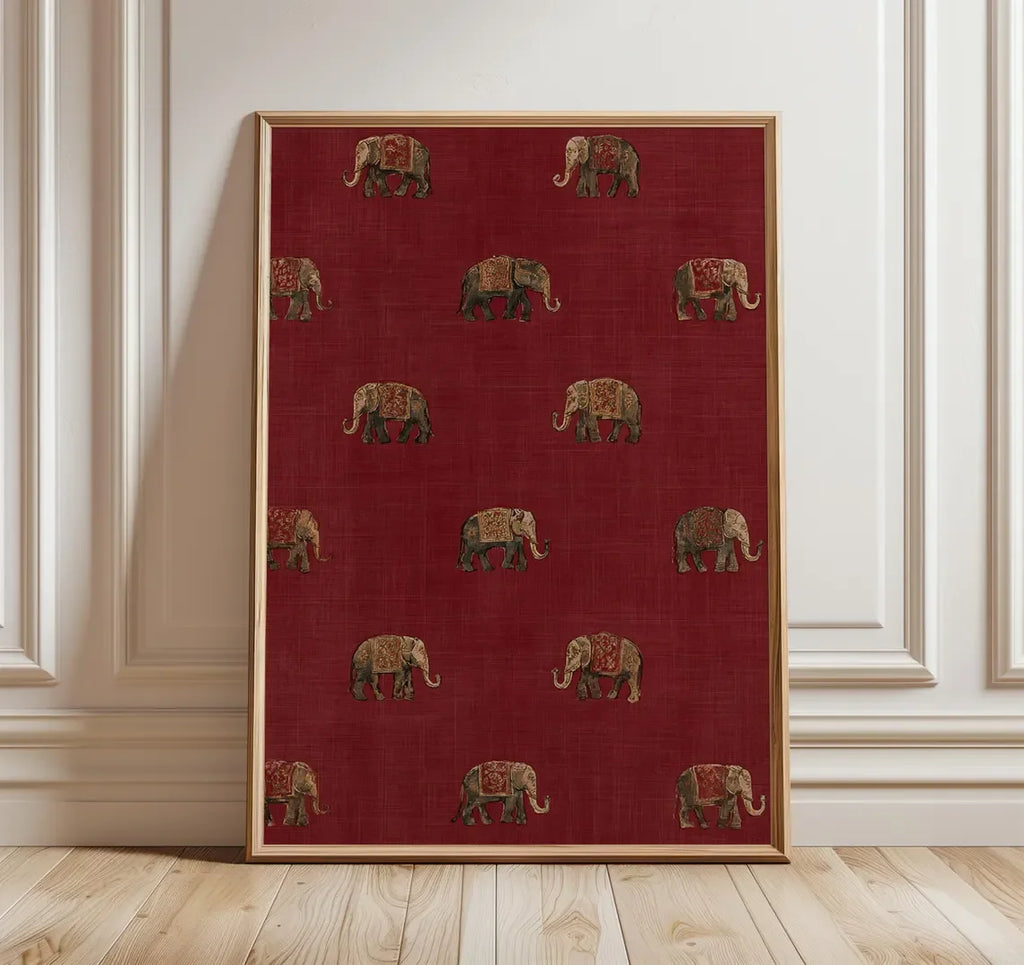 Red Tribal Elephant Wall Art — Indian Boho Canvas Print