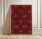 Red Tribal Elephant Wall Art — Indian Boho Canvas Print