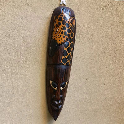 Hand-Carved African Stone Mask — Wooden Wall Hanging