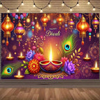 Happy Diwali Backdrop — Diya & Lotus Festival Photo Banner, 25 Designs