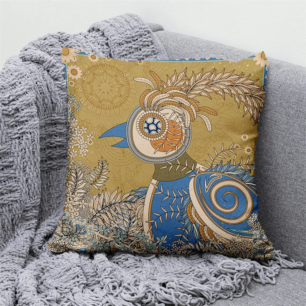 Lucky Cat & Mount Fuji Cushion Cover — Japanese Art Pillow