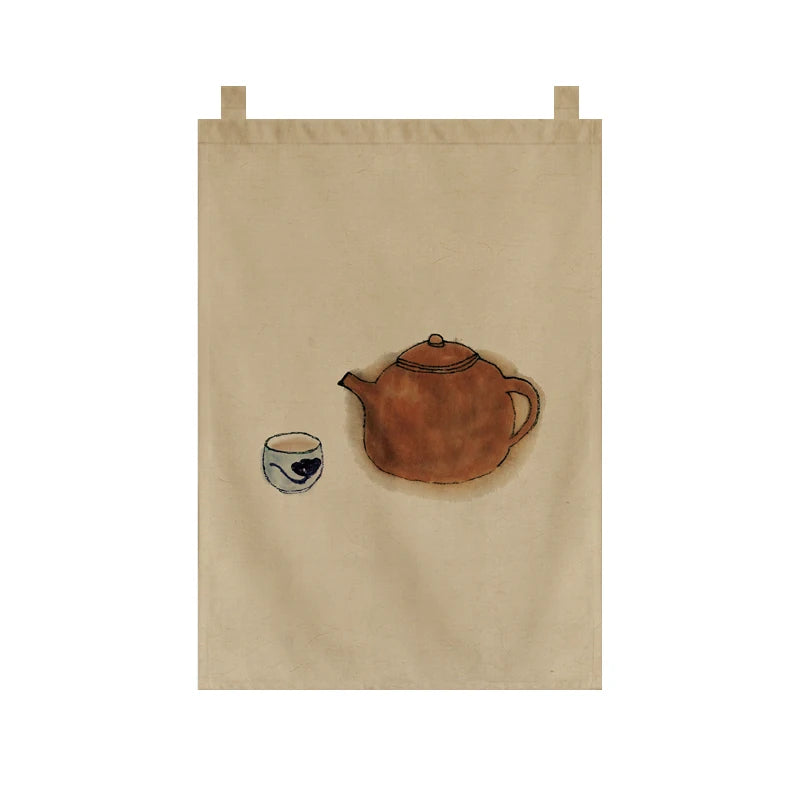 Japanese Tea Room Noren Curtain — Koi Fish & Kanji Calligraphy Panel Set
