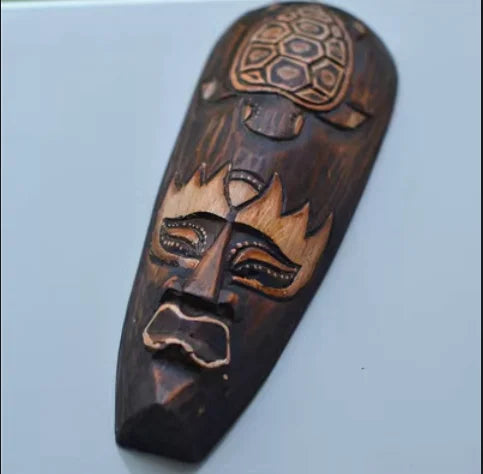 Hand-Carved African Stone Mask — Wooden Wall Hanging