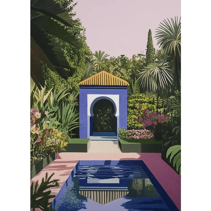 Moroccan Courtyard Mosaic Canvas Print — Mediterranean Arch Wall Art