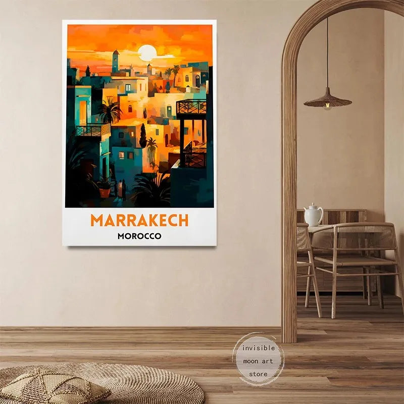 Travel Moroccan Art Casablanca Marrakesh Fes Building Art Poster Canvas Painting Wall Prints Picture for Room Home Decor