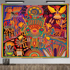 Huichol-Inspired Mexican Yarn Art Tapestry Wall Hanging – Vibrant Mandala Home Decor