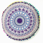 Indian Mandala Round Floor Cushion Cover — Boho Pom-Pom Pouf Cover