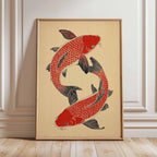 Vintage Koi Fish Canvas Print — Japandi Aesthetic Wall Art