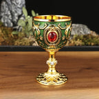 Vintage Embossed Metal Wine Goblet — Gemstone Accent Decorative Cup