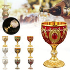Vintage Embossed Metal Wine Goblet — Gemstone Accent Decorative Cup