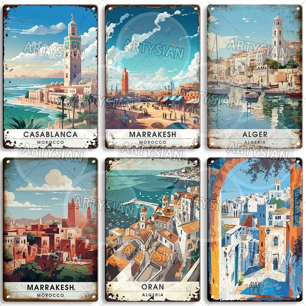 Maghreb Cityscape Metal Sign — North African Travel Wall Décor