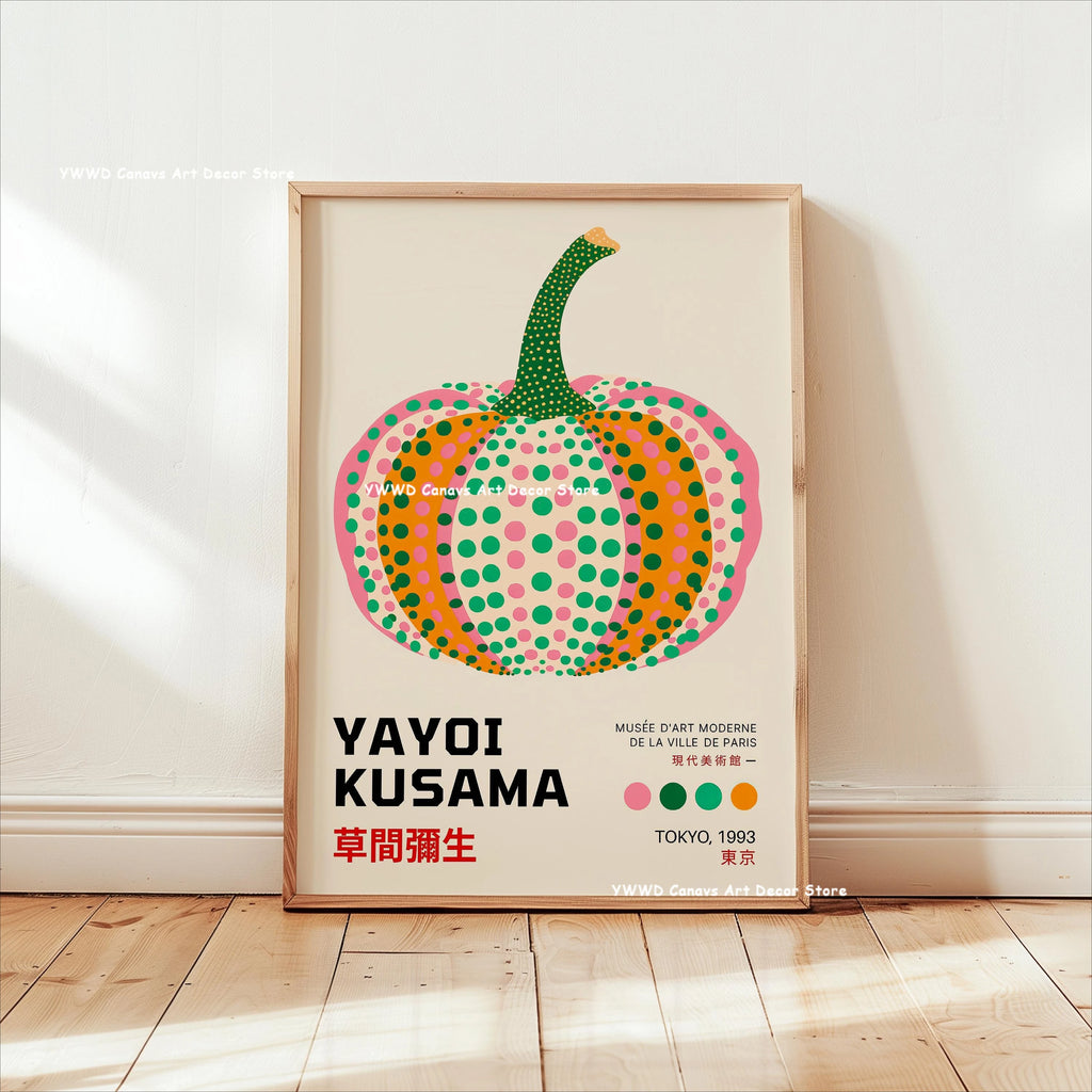 Yayoi Kusama Pink Jellyfish — Mount Fuji Abstract Canvas Print
