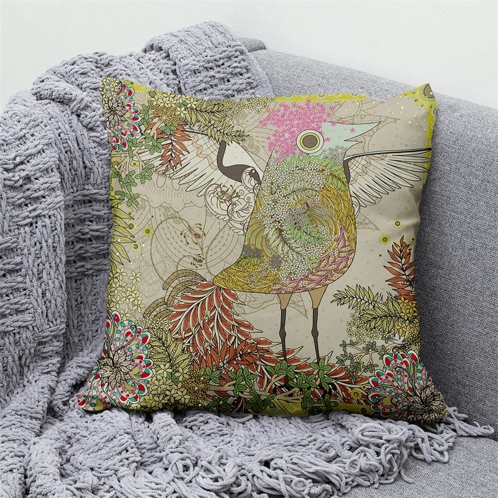 Lucky Cat Japanese Style Sofa Bed Decorative Pillow Cover Home Decor Mount Fuji  Art Cushion