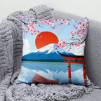 Lucky Cat & Mount Fuji Cushion Cover — Japanese Art Pillow