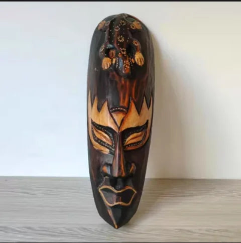 Hand-Carved African Stone Mask — Wooden Wall Hanging