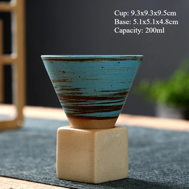 Japanese Style Retro Ceramic Coffee Cup Rough Pottery Tea Cup Latte Pull Flower Porcelain Cup Pottery Mug For Home Coffee Mug