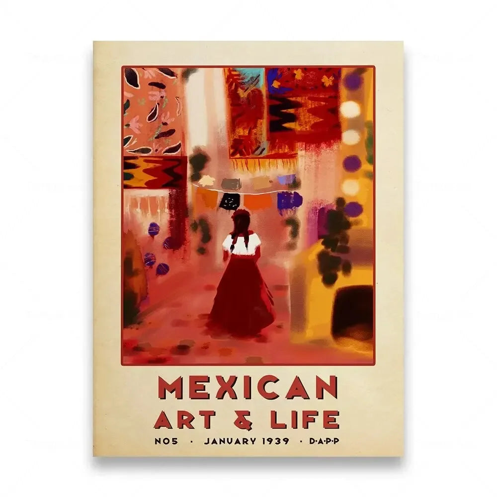 Mexican Folk Art Canvas Print — Vintage-Style Wall Art Poster