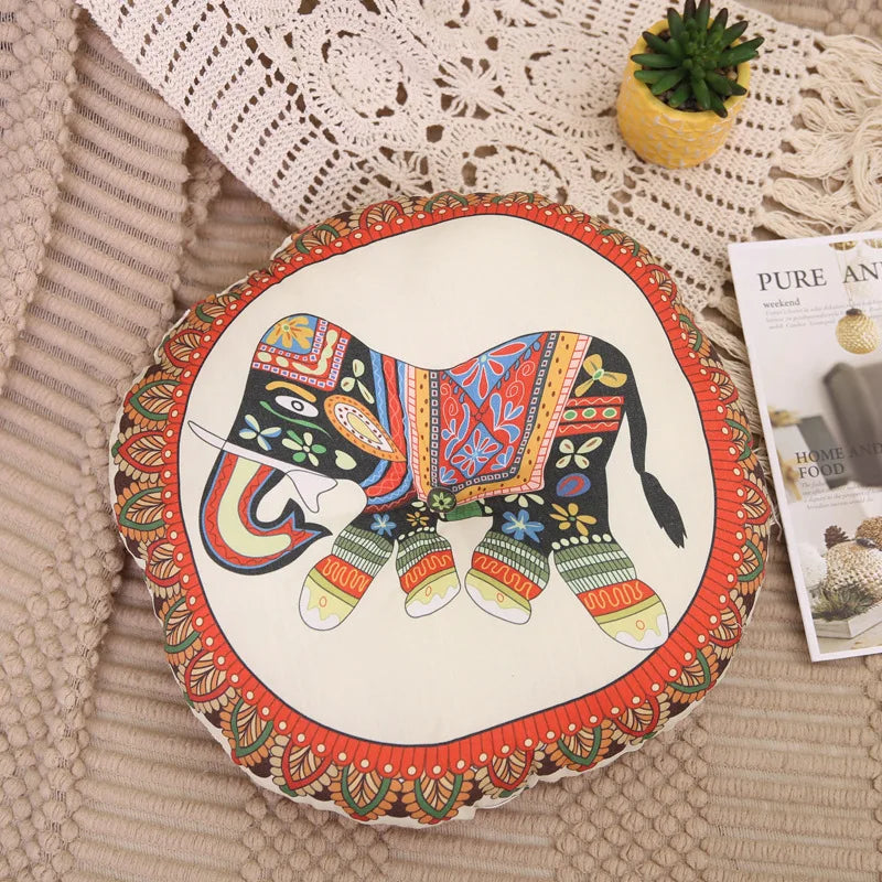 Vintage Ethnic Round Floor Cushion — Bohemian Tatami Seat Mat
