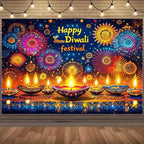 Happy Diwali Backdrop — Diya & Lotus Festival Photo Banner, 25 Designs