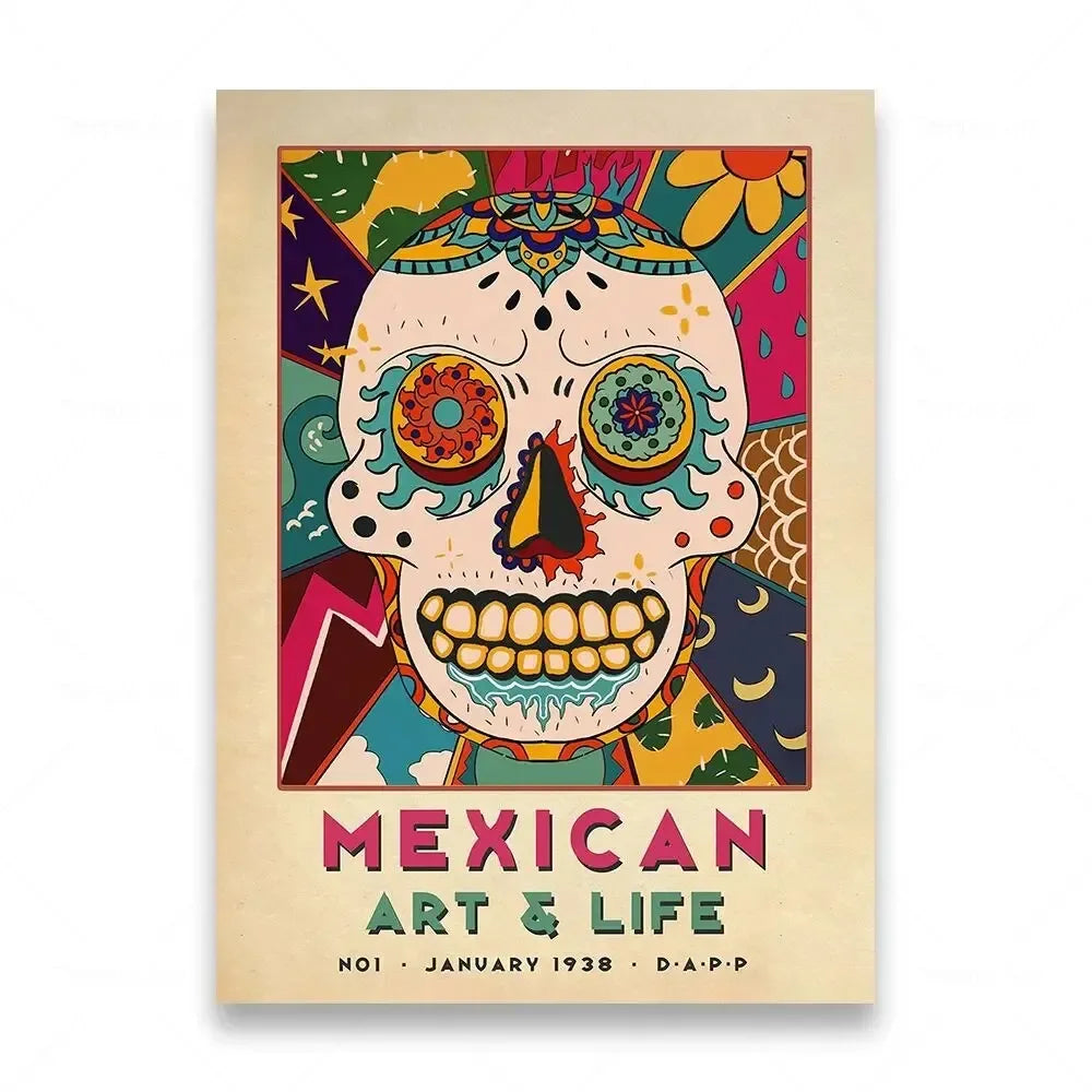 Mexican Folk Art Canvas Print — Vintage-Style Wall Art Poster