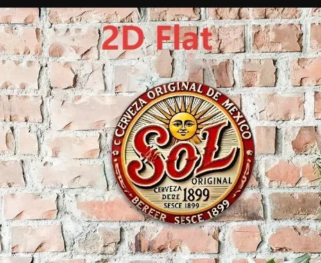 2D Flat "Sol Cerveza Original" Round Tin Sign - Vintage Mexican Beer Sun Logo Metal Wall Decor for Bar, Man Cave, Garage, Beer L